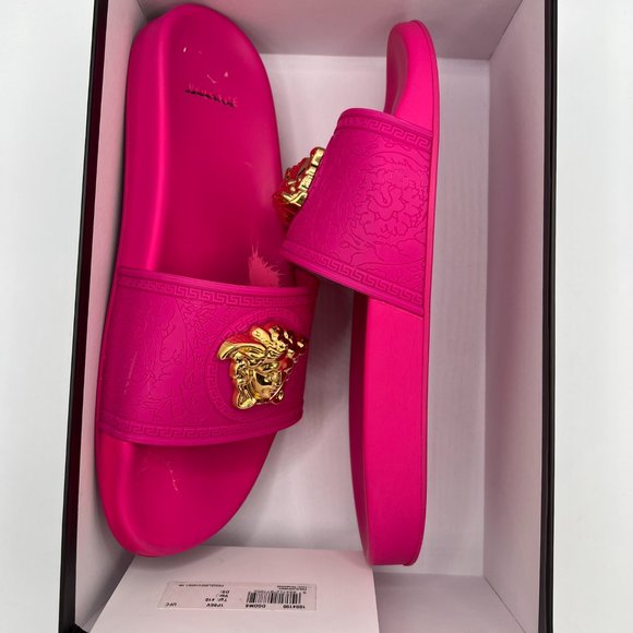 Women's Versace Barocco Palazzo Medusa Head Fuchsia Color Slides - Picture 3 of 15